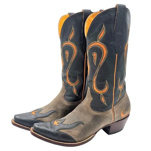 Heritage Boots Taupe Gray Orange Suede Leather Cowboy Western Boots Mens 10 CBC - Picture 2 of 16